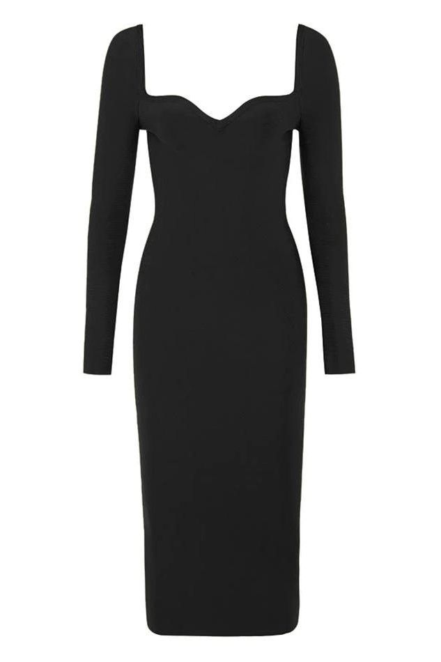 Blanche Long Sleeve Bandage Midi Dress - Classic Black - Stylish black dress for special occasions | Buy Online
