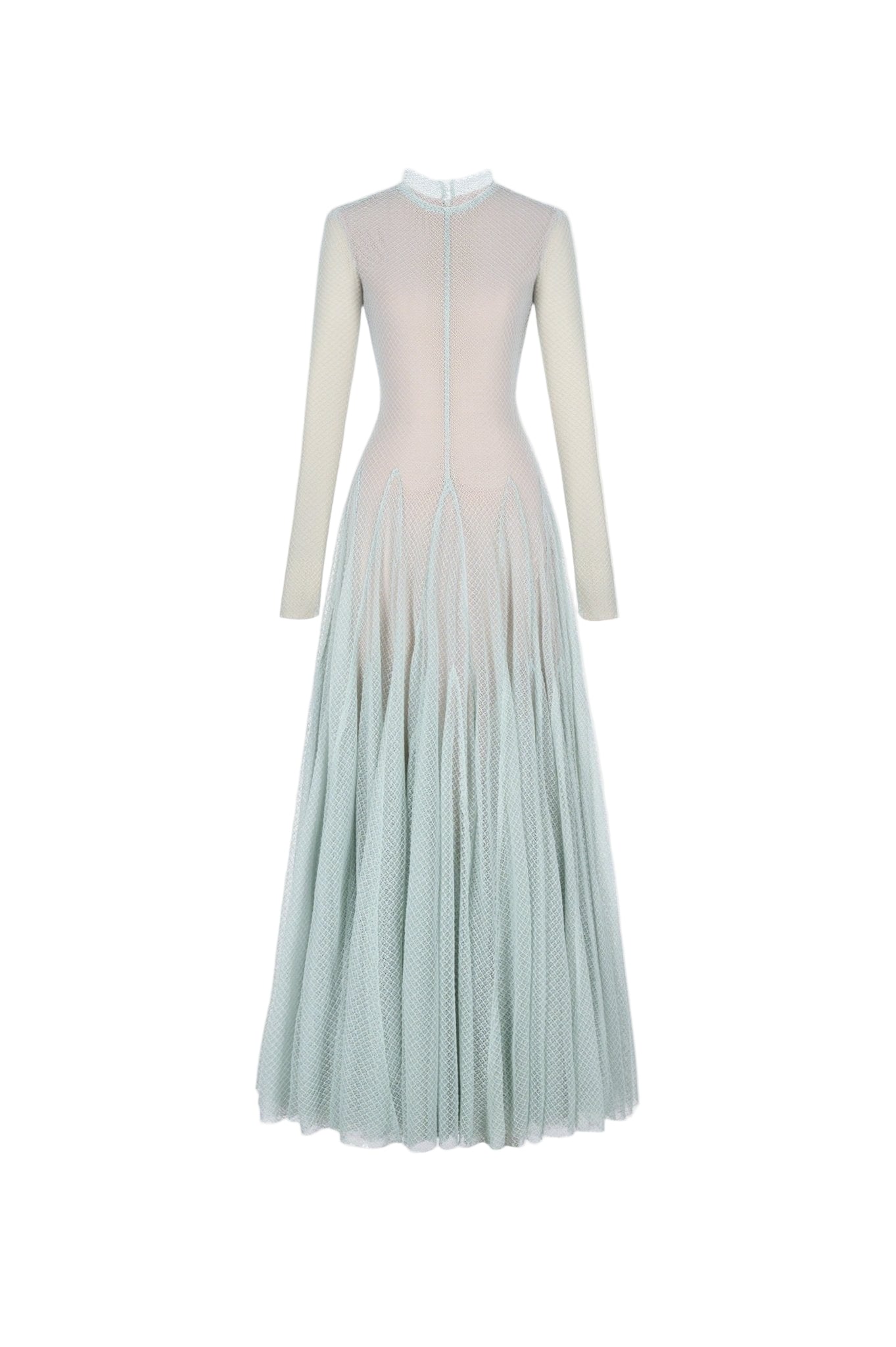 sabrina mint mesh long sleeve slim maxi dress