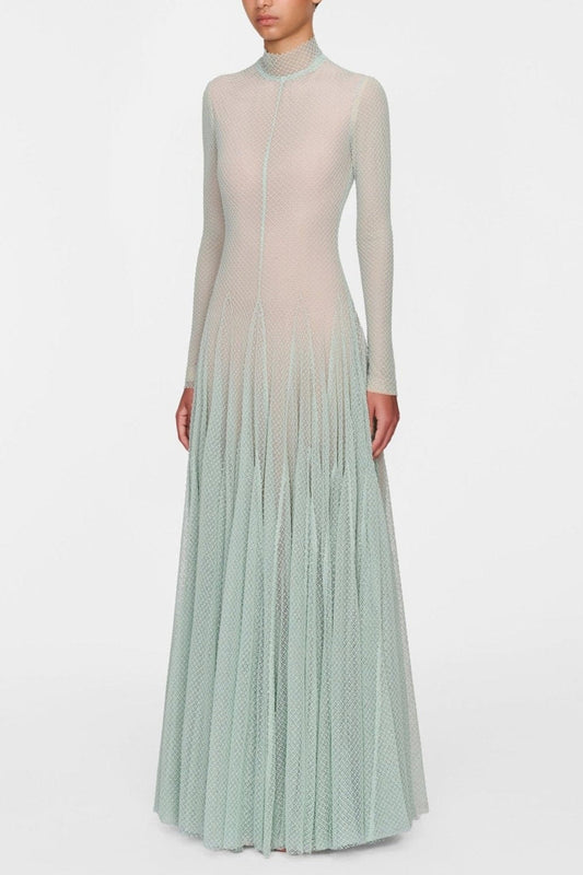 sabrina mint mesh long sleeve slim maxi dress