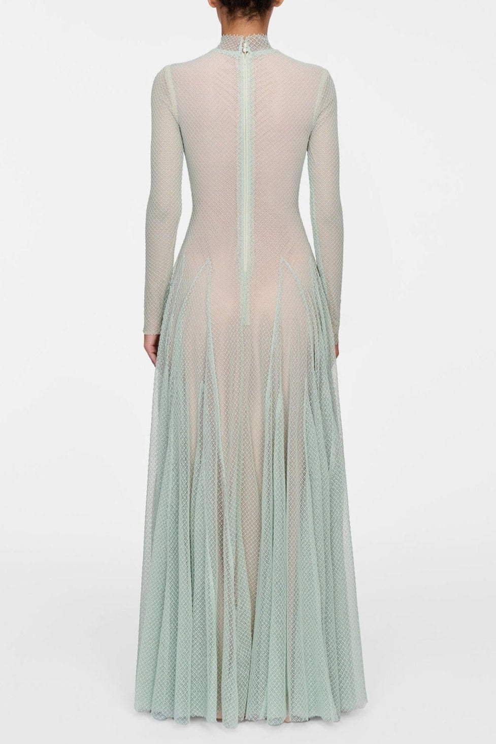 sabrina mint mesh long sleeve slim maxi dress