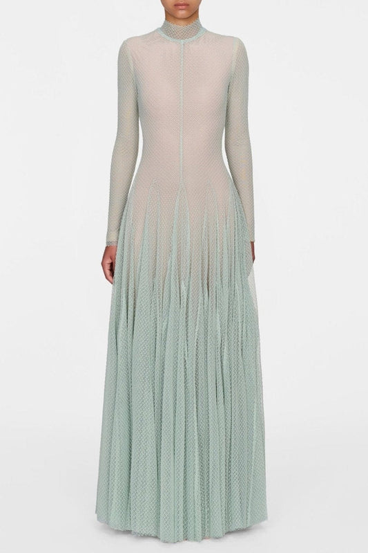 sabrina mint mesh long sleeve slim maxi dress