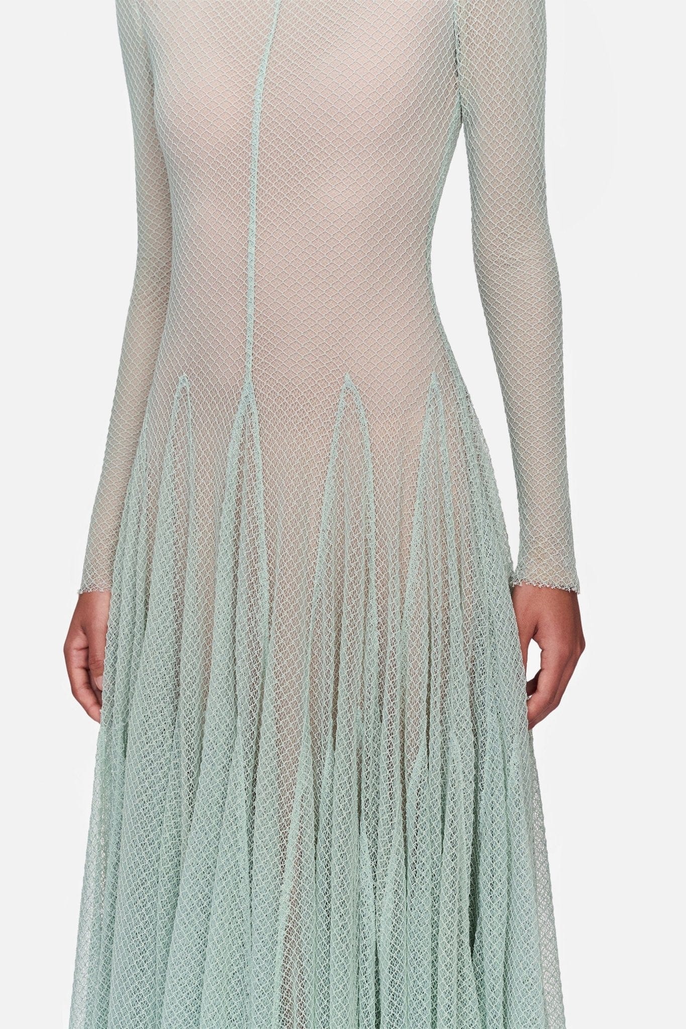 sabrina mint mesh long sleeve slim maxi dress