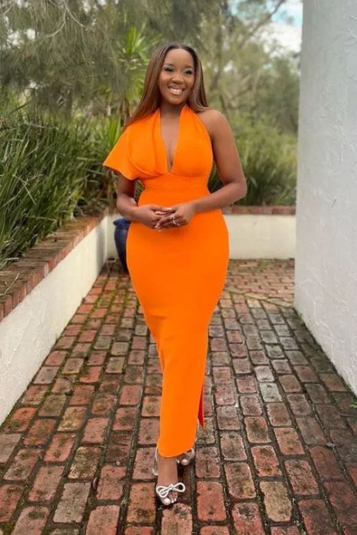 Shop  orange dress - Perfect for special occasions | Blake Bandage Maxi Dress - Apricot Orange
