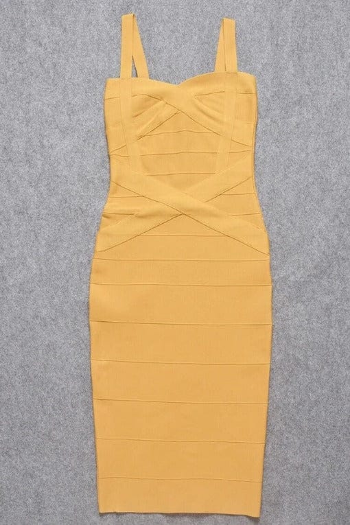 Heidi Bandage Midi Dress - Mustard Yellow - Stylish yellow dress for special occasions | Buy Online