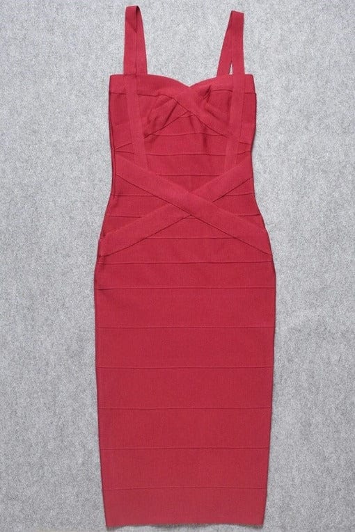 Shop  red dress - Perfect for special occasions | Heidi Bandage Midi Dress - Red Wine
