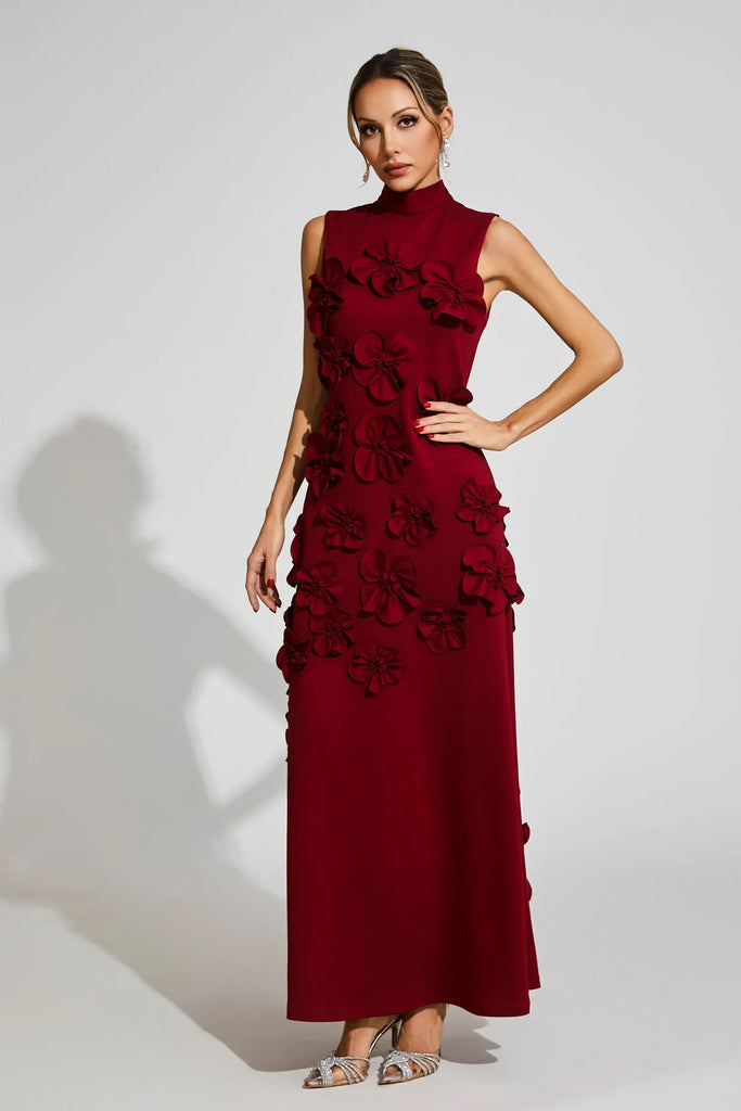 Shop  red dress - Perfect for special occasions | modesty RED FLOWER EMBELLISHED MAXI DRESS