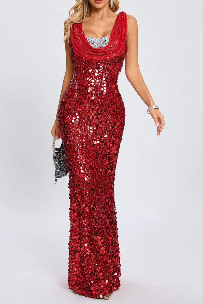 Stylish red dress | sleeveless sequin maxi dress in red - Ideal for special occasions