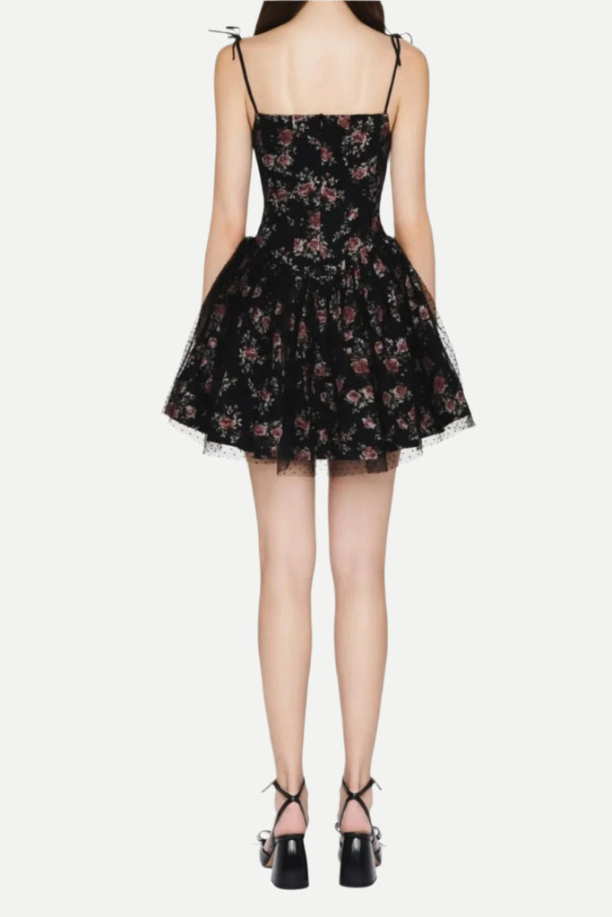 Shop  black dress - Perfect for special occasions | Jubin Mesh printed fishbone mini dress in black