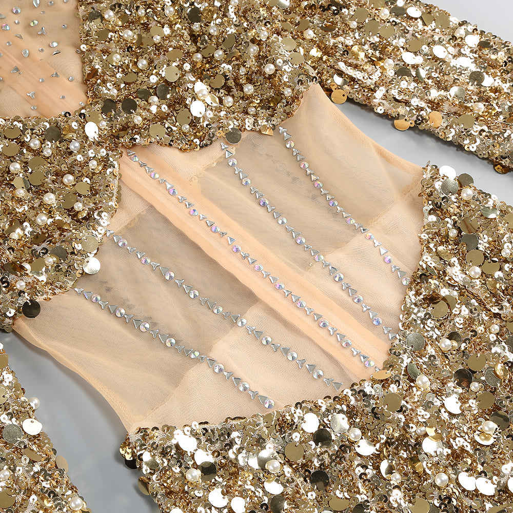 sequin long sleeve maxi dress in gold - Stylish beautiful dress for special occasions | Buy Online