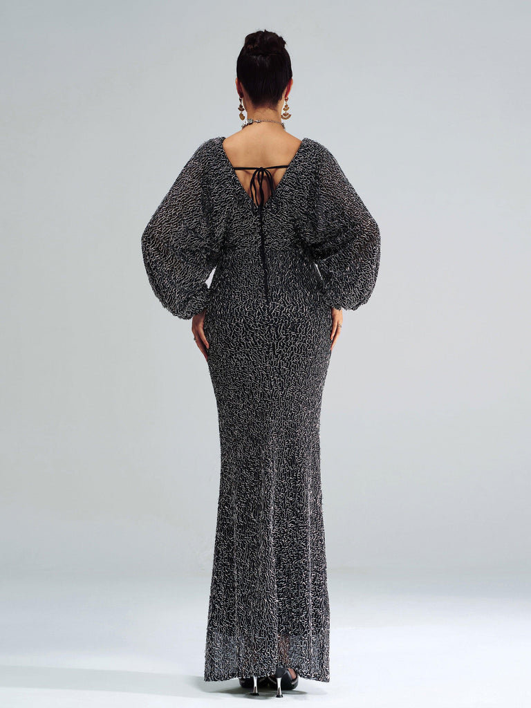 Stylish beautiful dress | V-Neck Backless Split Sequin Maxi Dress - Ideal for special occasions