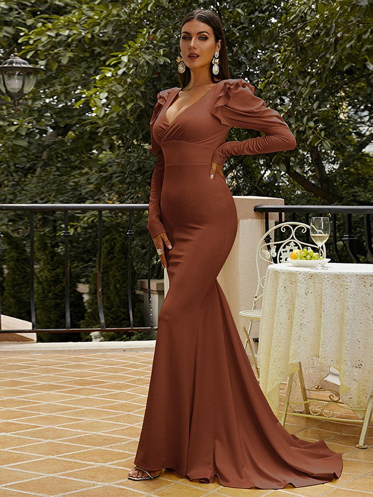 Puff Sleeve Mermaid Maxi Dress - Stylish beautiful dress for special occasions | Buy Online