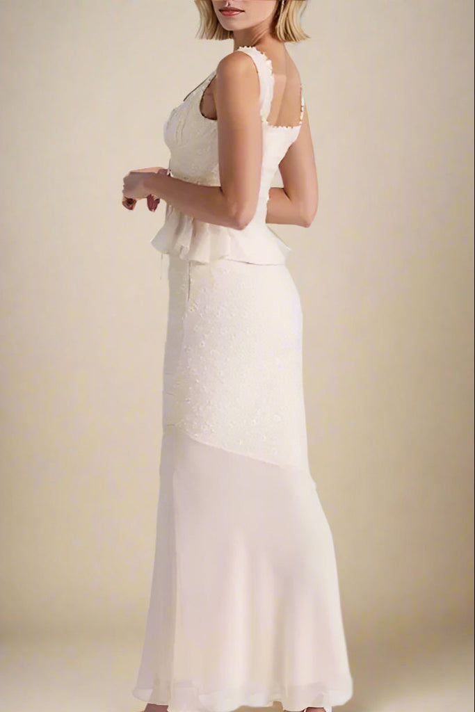 Stylish white maxi | Cali Top and Maxi Skirt Set - Ivory White - Ideal for special occasions
