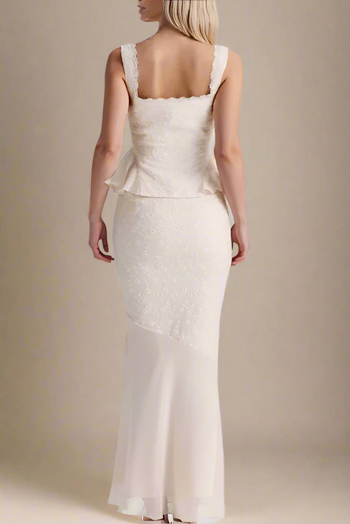 Cali Top and Maxi Skirt Set - Ivory White - Stylish white maxi for special occasions | Buy Online