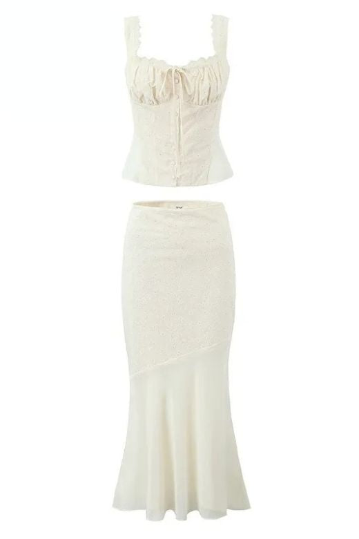 Stylish white maxi | Cali Top and Maxi Skirt Set - Ivory White - Ideal for special occasions