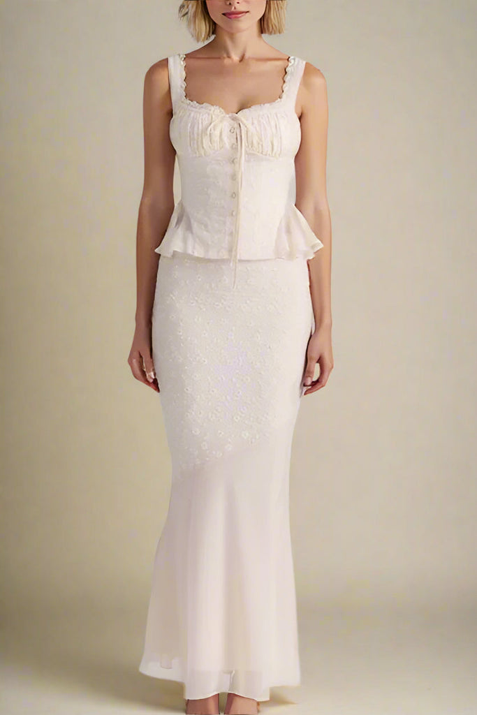 Shop  white maxi - Perfect for special occasions | Cali Top and Maxi Skirt Set - Ivory White