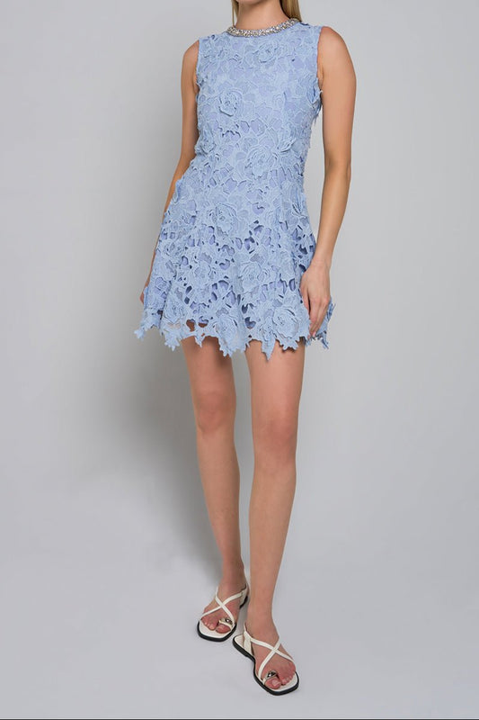 Camille Asymmetric Lace Mini Dress