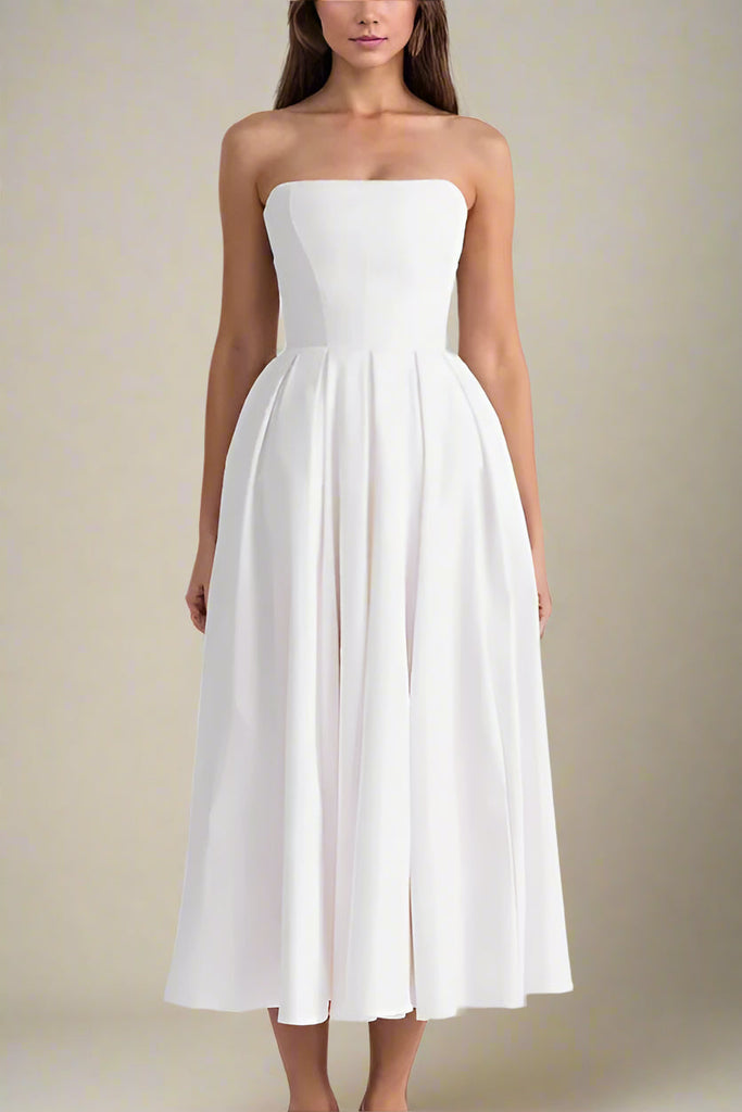 Capri Strapless Midi Dress - White Pearl - Stylish white dress for special occasions | Buy Online