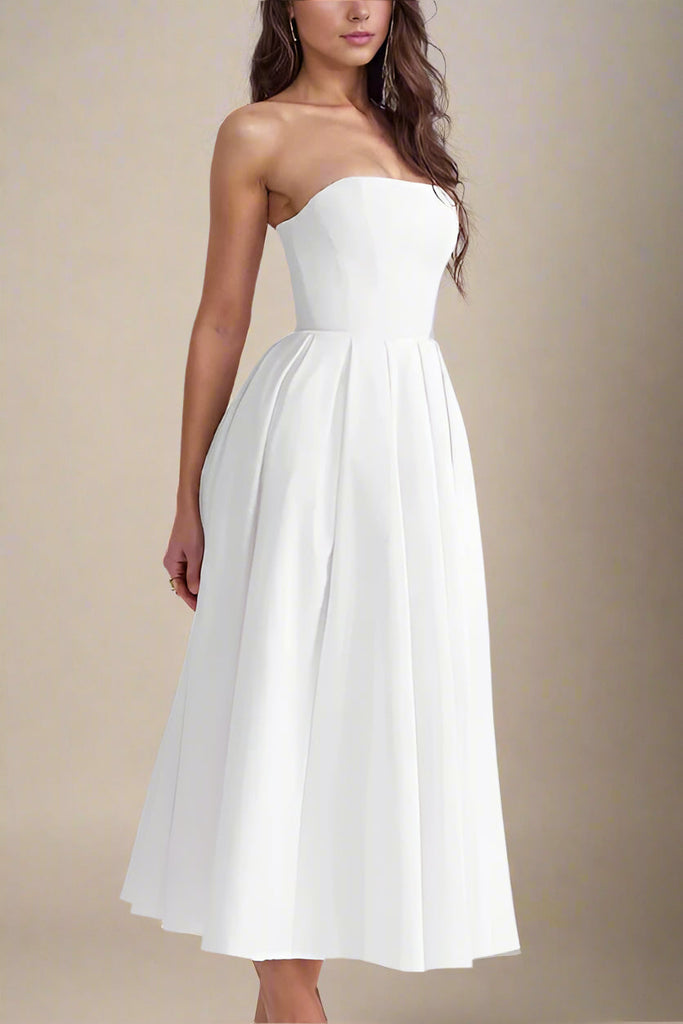 Capri Strapless Midi Dress - White Pearl - Stylish white dress for special occasions | Buy Online