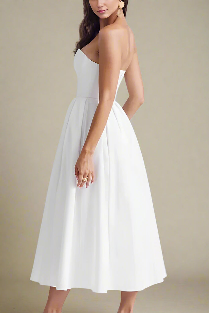 Capri Strapless Midi Dress - White Pearl - Stylish white dress for special occasions | Buy Online