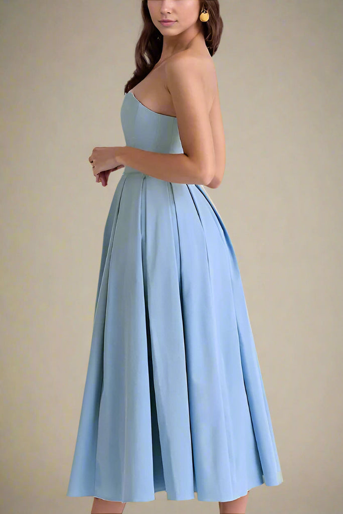 Shop  blue dress - Perfect for special occasions | Capri Strapless Midi Dress - Sky Blue