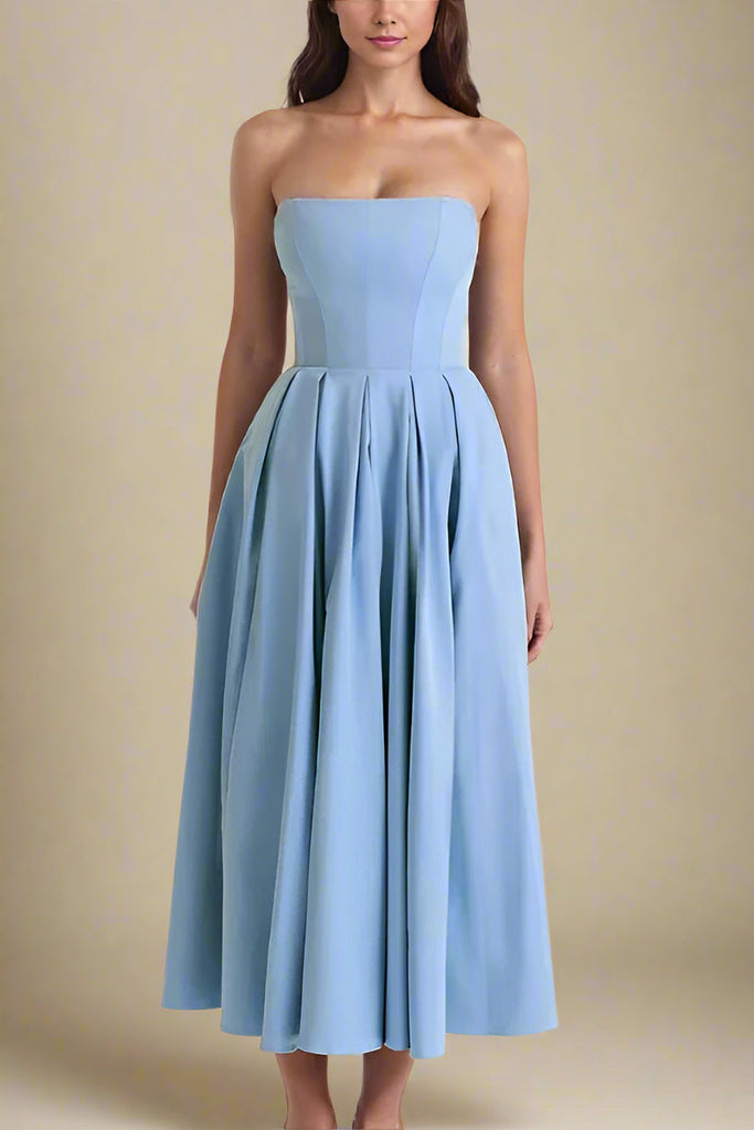 Stylish blue dress | Capri Strapless Midi Dress - Sky Blue - Ideal for special occasions