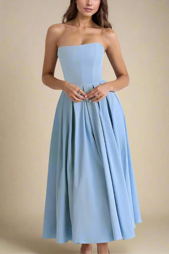 Shop  blue dress - Perfect for special occasions | Capri Strapless Midi Dress - Sky Blue