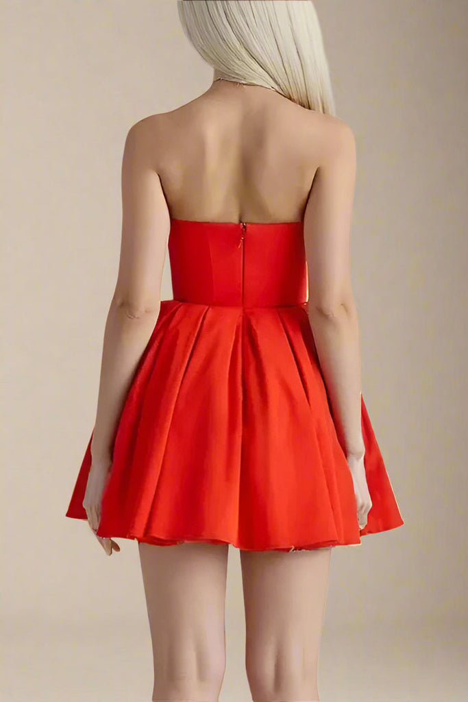 Capri Strapless Mini Dress - Lipstick Red - Stylish red dress for special occasions | Buy Online