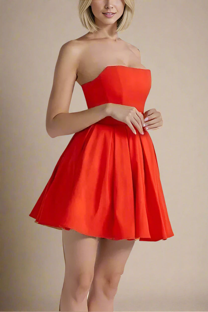 Capri Strapless Mini Dress - Lipstick Red - Stylish red dress for special occasions | Buy Online