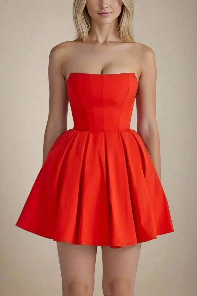 Capri Strapless Mini Dress - Lipstick Red - Stylish red dress for special occasions | Buy Online