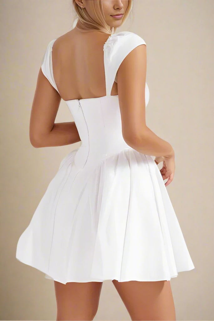 Stylish white dress | Cara Bodycon Mini Dress - White Pearl - Ideal for special occasions