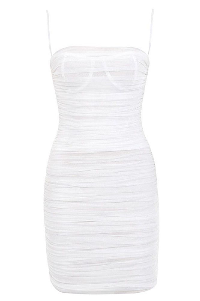Stylish white dress | Cassie Bodycon Wrap Mini Dress - White Pearl - Ideal for special occasions