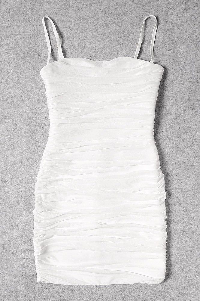 Cassie Bodycon Wrap Mini Dress - White Pearl - Stylish white dress for special occasions | Buy Online