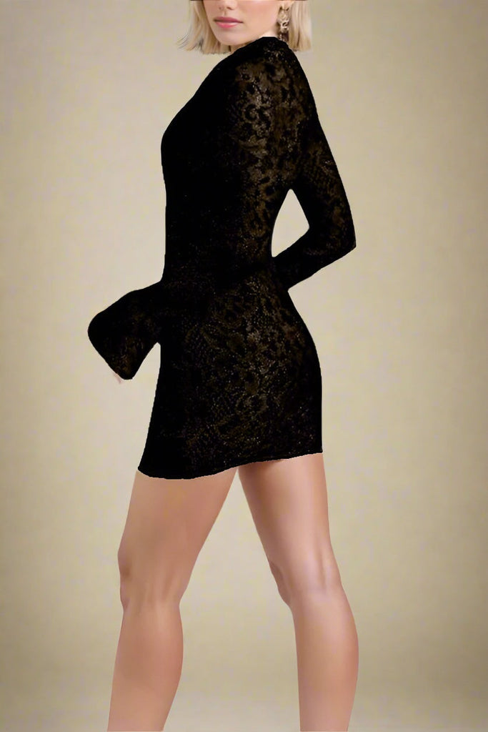 Charlotte Long Sleeve Bodycon Mini Dress - Classic Black - Stylish black dress for special occasions | Buy Online