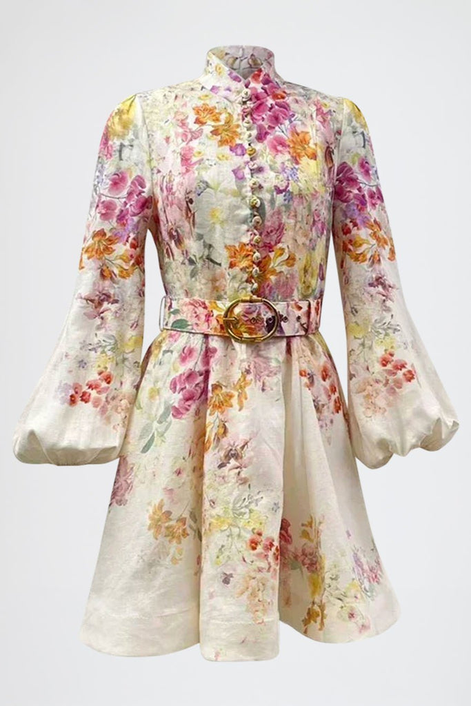 Cooper Floral Lantern Sleeve Mini Dress - Stylish beautiful dress for special occasions | Buy Online
