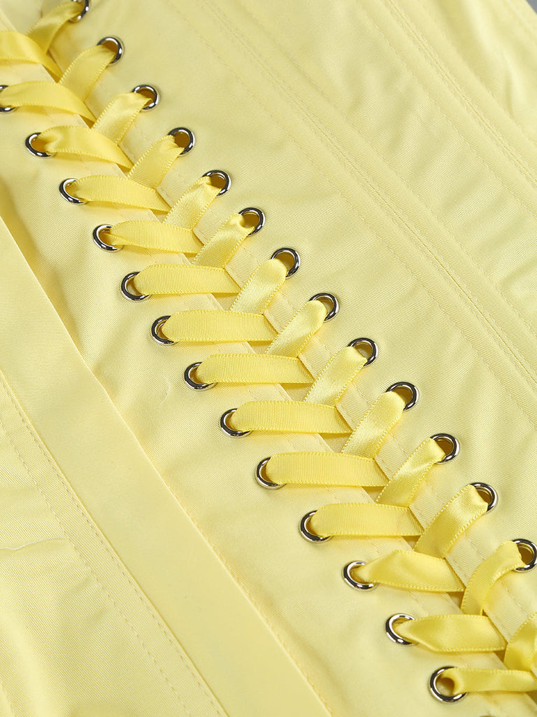 samantha flower embellished mini skirt corset set in yellow - Stylish yellow mini for special occasions | Buy Online