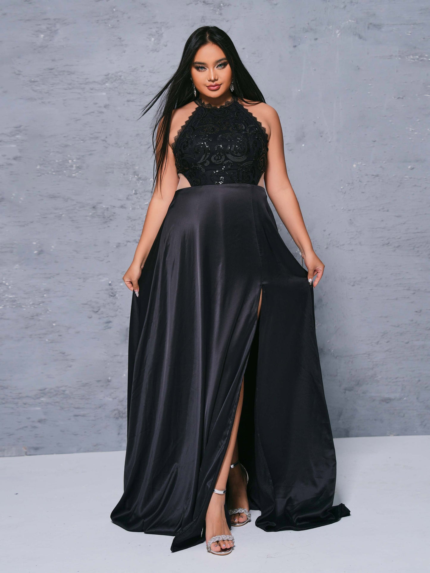 Plus Size Cutout Halter Split Dress