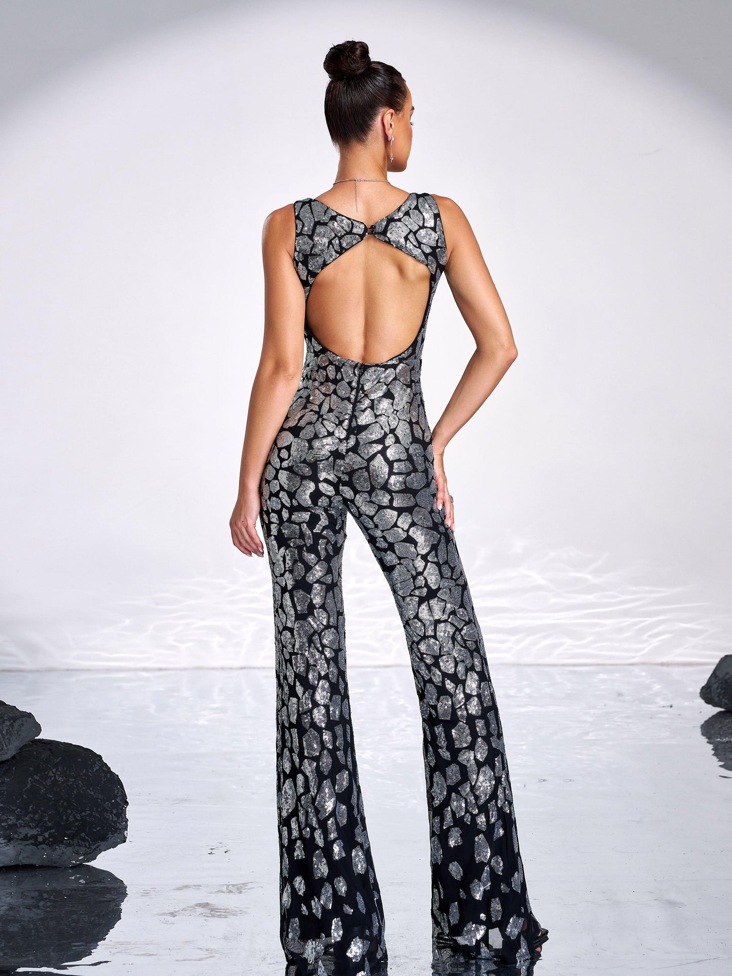 Sleeveless Cutout Sequin Jumpsuits