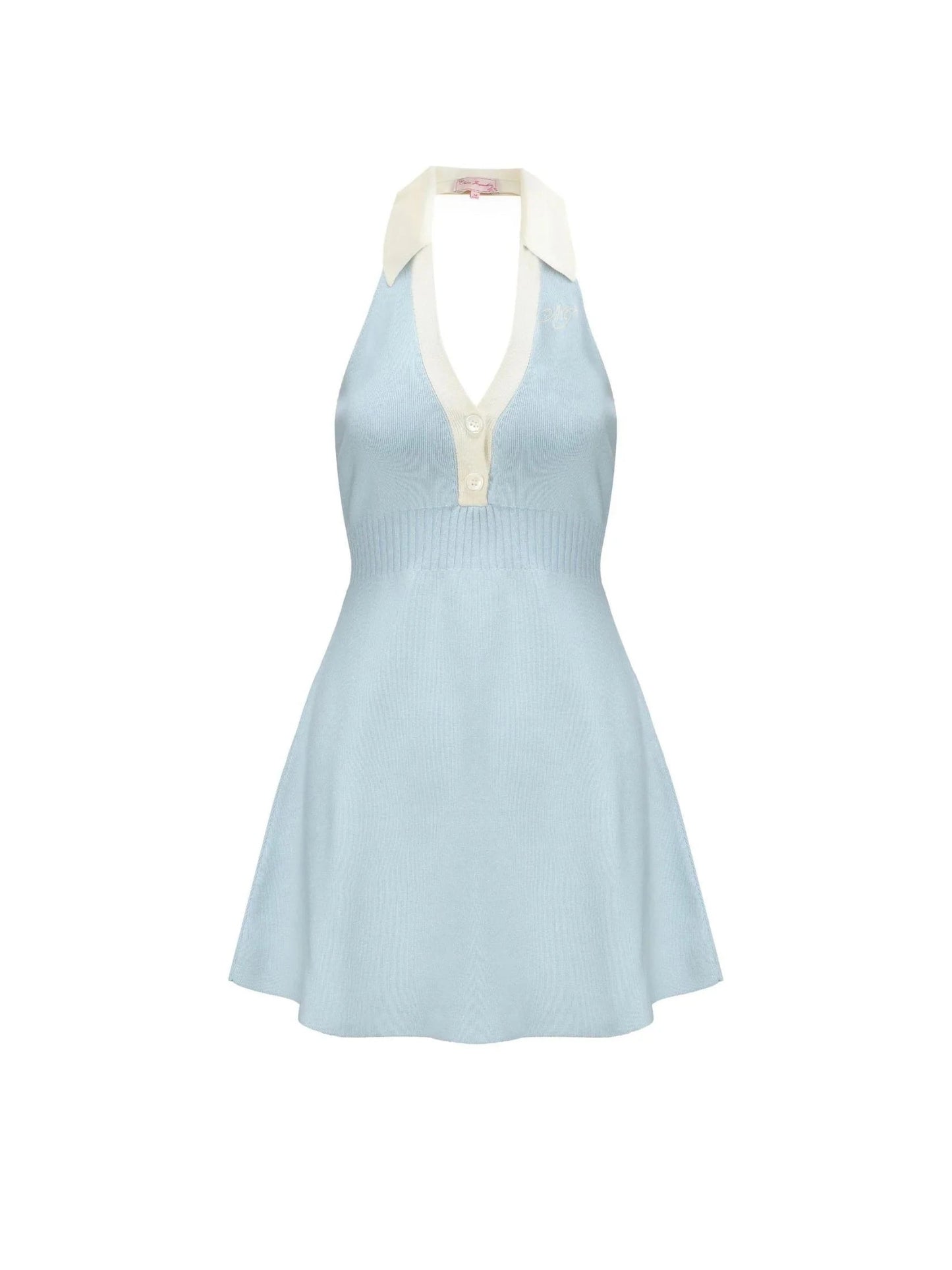 halter backless  knit mini dress in blue