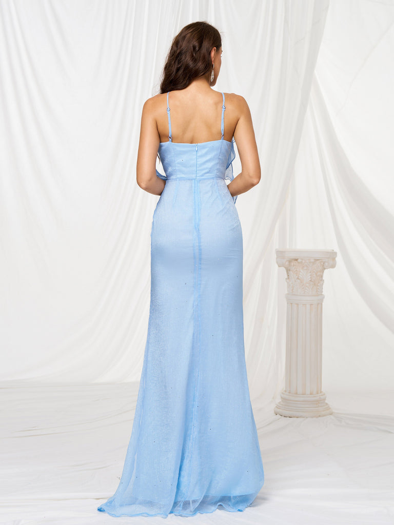 Shop  blue dress - Perfect for special occasions | Halter Appliqued Mermaid Blue Tulle Dress