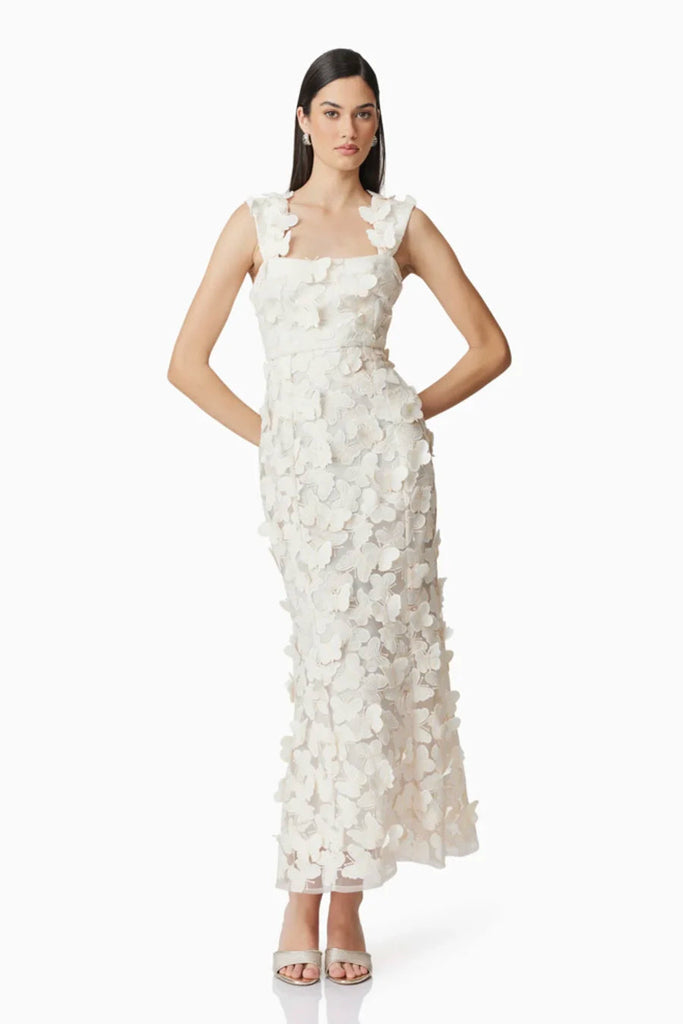 Shop  white gown - Perfect for special occasions | square neckline 3D flower embroidery Gown in White