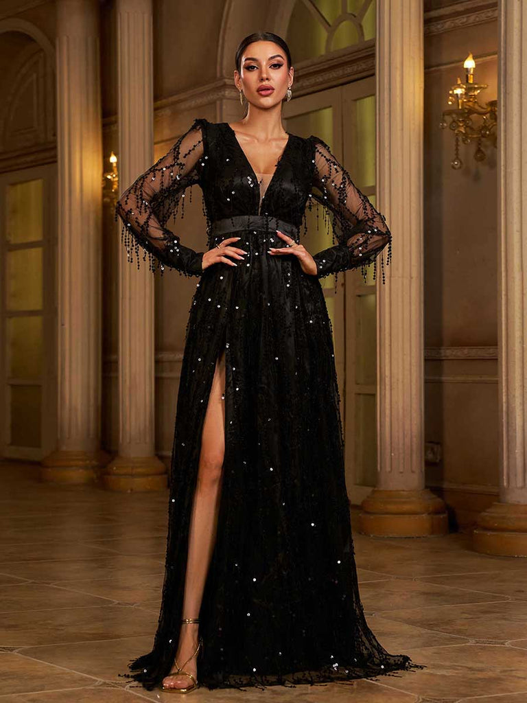 Stylish beautiful dress | Sequin Fringed Bowknot Prom Dress - Ideal for special occasions