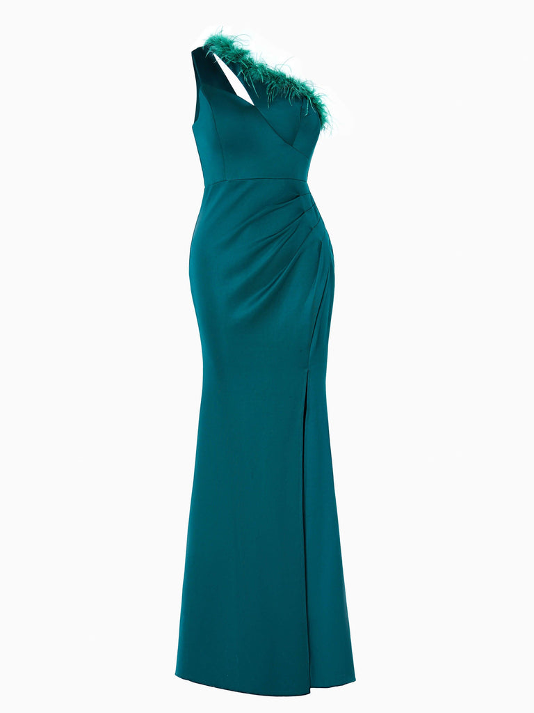 One Shoulder Feather Cutout Formal Dress - Formal beautiful dress for formal | Buy Online
