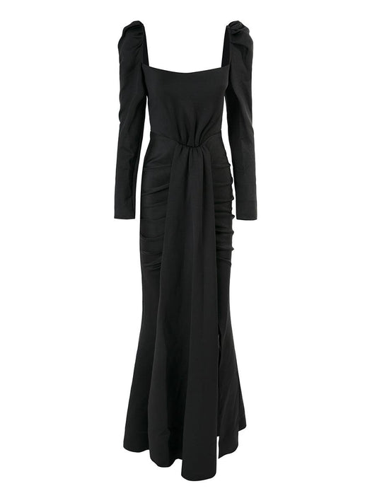 Puff Long Sleeve Split Black Mermaid Prom Dress