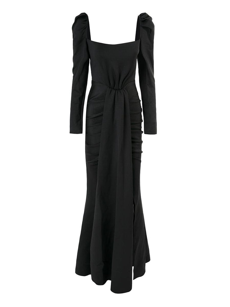 Stylish black dress | Puff Long Sleeve Split Black Mermaid Prom Dress - Ideal for special occasions