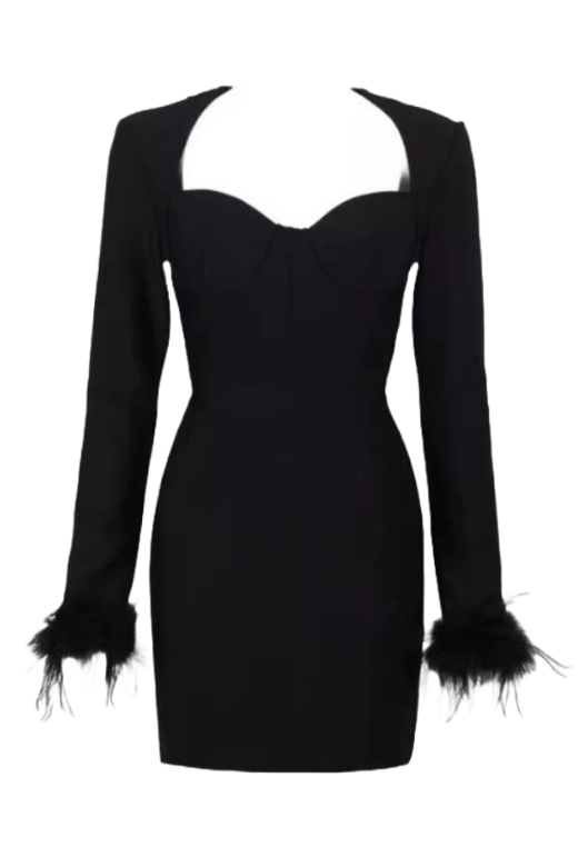 Erin Long Sleeve Bandage Mini Dress - Classic Black - Stylish black dress for special occasions | Buy Online