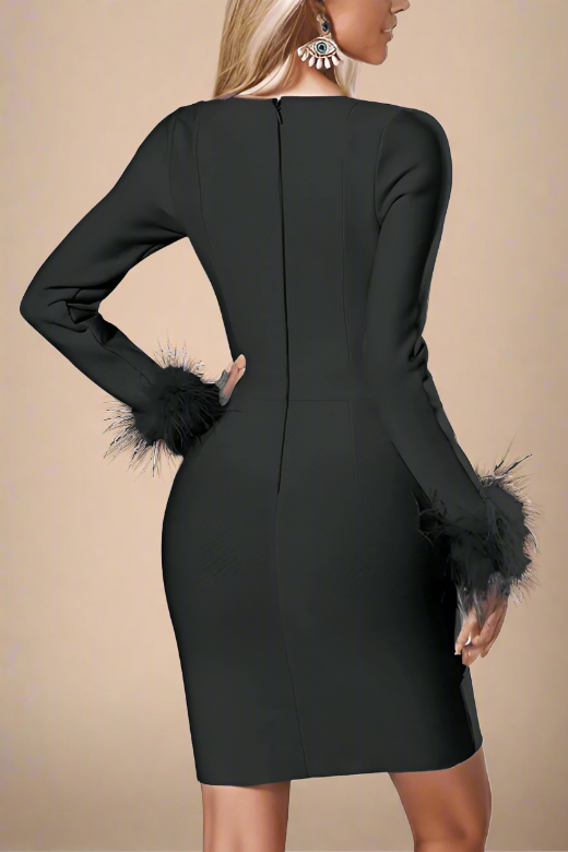 Erin Long Sleeve Bandage Mini Dress - Classic Black - Stylish black dress for special occasions | Buy Online