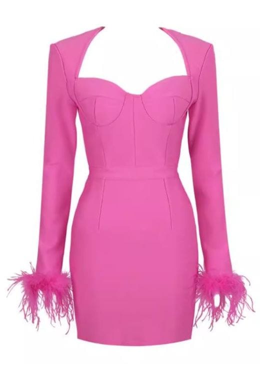 Erin Long Sleeve Bandage Mini Dress - Hot Pink - Stylish pink dress for special occasions | Buy Online