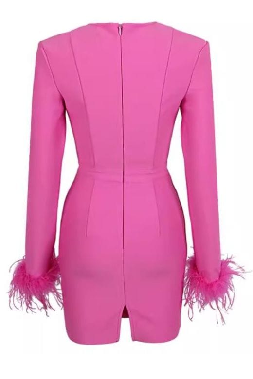 Stylish pink dress | Erin Long Sleeve Bandage Mini Dress - Hot Pink - Ideal for special occasions