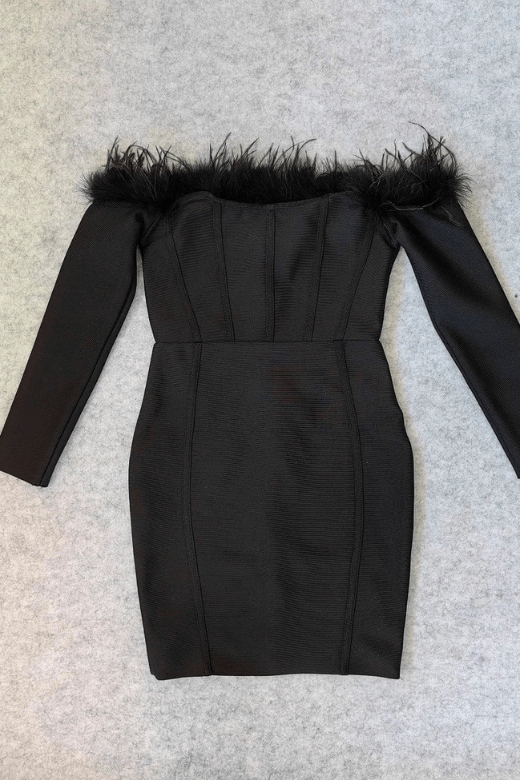 Stylish black dress | Erin Long Sleeve Off Shoulder Bandage Mini Dress - Classic Black - Ideal for special occasions