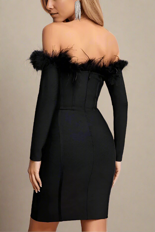 Shop  black dress - Perfect for special occasions | Erin Long Sleeve Off Shoulder Bandage Mini Dress - Classic Black